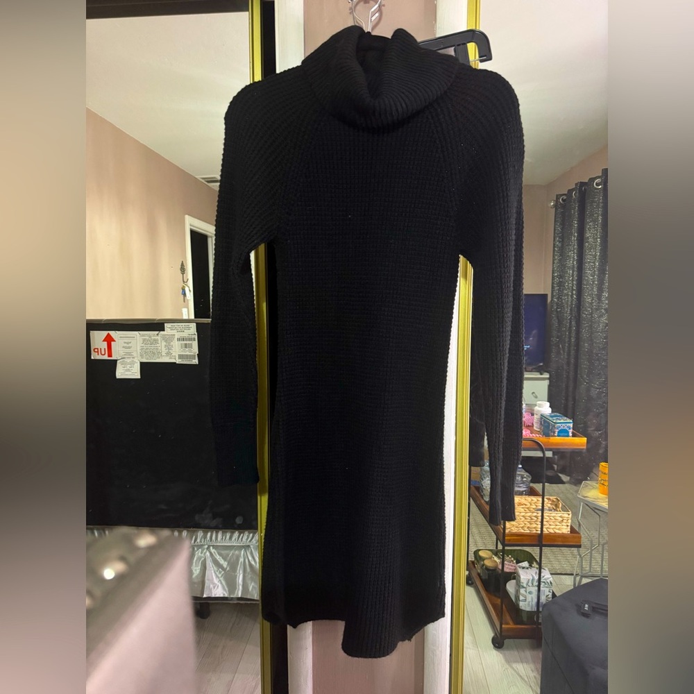 Elegant Black Turtleneck Sweater Dress